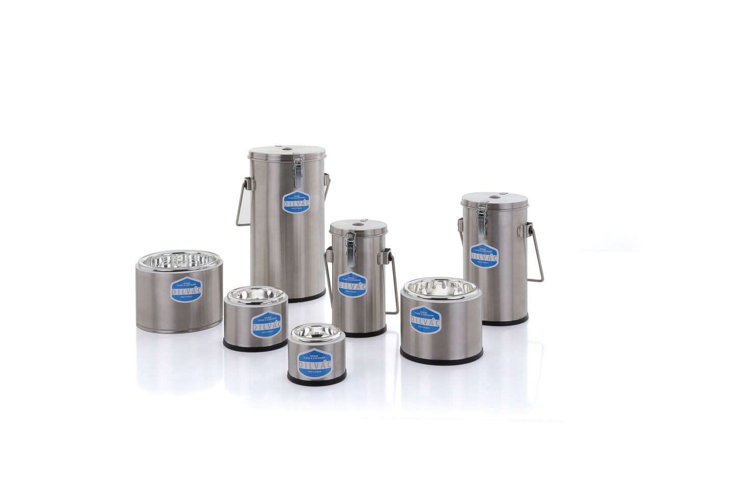 SS333 4.5 litre Stainless Steel Dilvac Dewar Flask(with clamp lid attachment, vent and handle)